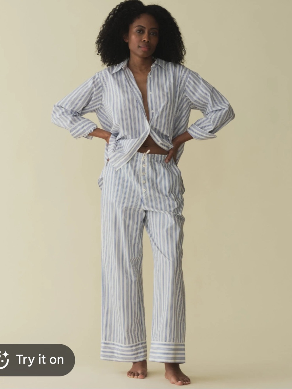 DÔEN Morgan Pant Indigo Sorrento Stripe Cotton Silk Wide Leg Size L